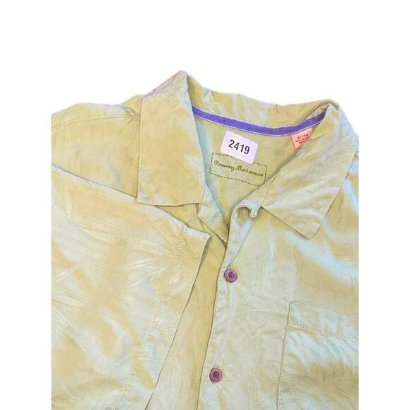 Tommy Bahama XL‎ Silk Green Short Sleeve Hawaiian Shirt Orchid Floral Textured - Picture 1 of 10